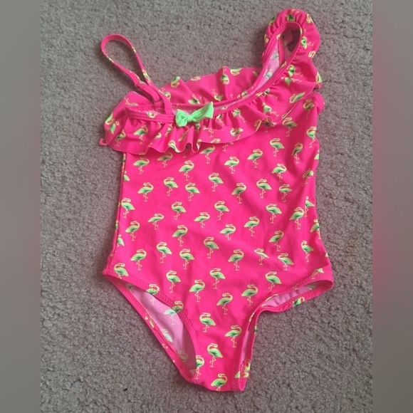 Toddler Girl 4t-5t Pink Flamingo Swim Suit - Picture 2 of 6